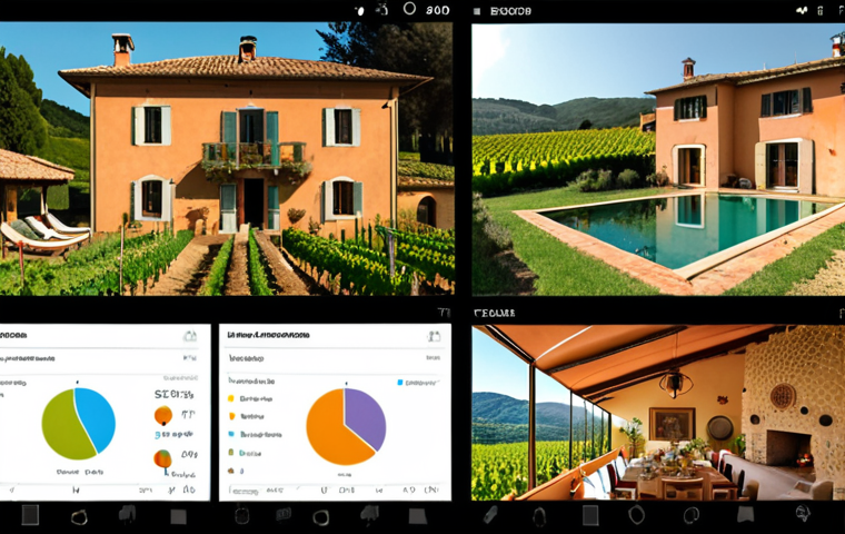 **
A sun-drenched Tuscan villa with terracotta roof tiles, partially covered in solar panels. Lush vineyards surround the house. Open windows reveal a modern, minimalist interior with smart home controls displayed on a tablet. A split view: one side showcasing energy consumption charts, the other a family enjoying a meal lit by warm, natural light. The overall feel is bright, inviting, and technologically advanced but rooted in traditional Italian aesthetics.
**