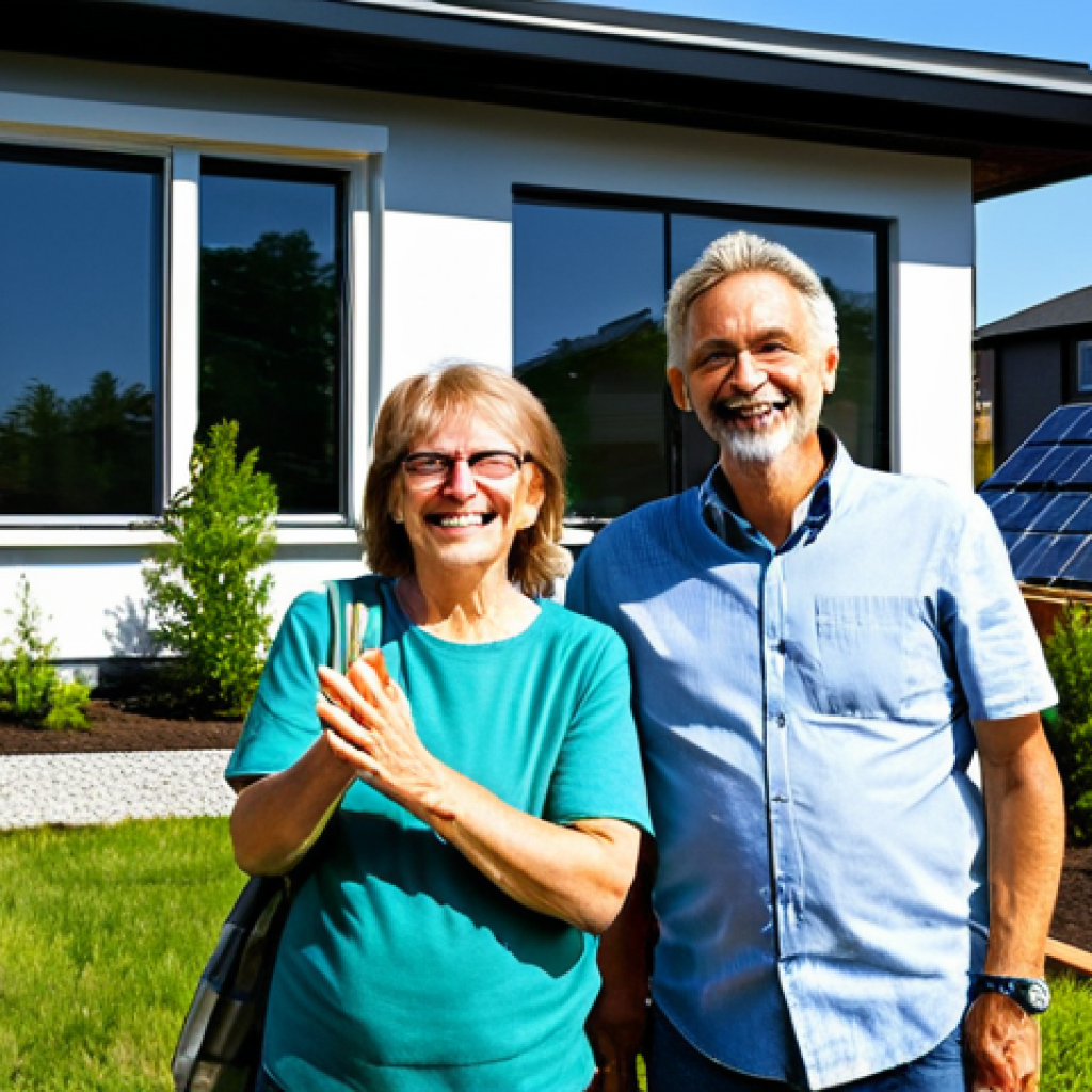 Positive Energy Architecture & Community**
"Modern, fully clothed family stands in front of a newly built, architecturally interesting positive energy house. House features integrated solar panels and a green roof. Background shows a friendly, sustainable neighborhood with other energy-efficient homes. Bright, sunny day. Perfect anatomy, correct proportions, natural pose, well-formed hands, proper finger count, natural body proportions, safe for work, appropriate content, fully clothed, family-friendly, professional architecture photography, high quality, environmental sustainability."
**