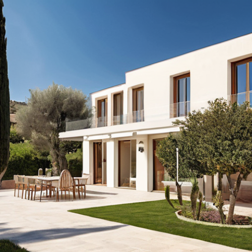 Home 5 에너지 포지티브 건축의 사회적 기여 - **Prompt 1: An Italian "Plus Energy" Home Blending Tradition and Technology**
"A picturesque, su...
